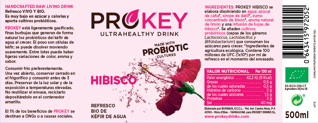 Prokey, refresco de kefir de agua probiótico bio